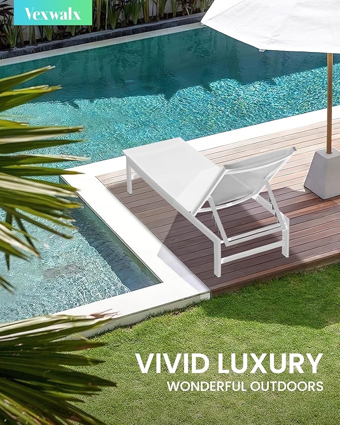 Outdoor Lounge Chairs Set of 2, Aluminum Patio Chaise Lounge Chairs with 5-Position Recliner - Photo 2