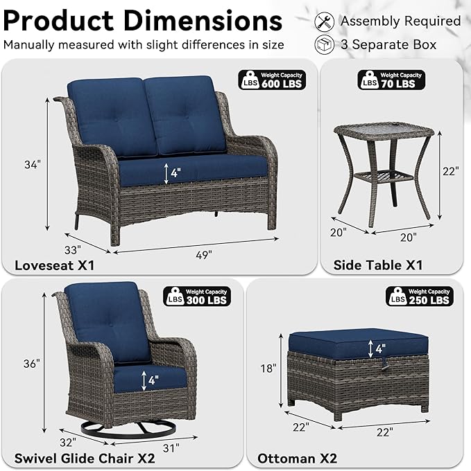 6 Piece Outdoor Wicker Patio Furniture Set, Outdoor Swivel Rocker Patio Chairs Set with Thickened Olefin Cushions - Photo 2