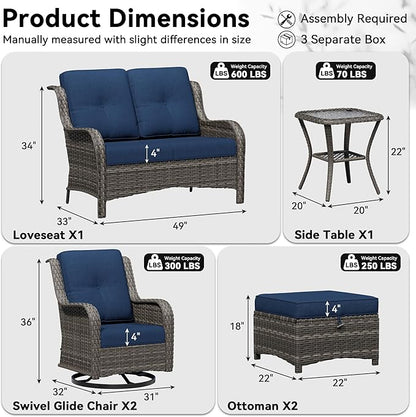 6 Piece Outdoor Wicker Patio Furniture Set, Outdoor Swivel Rocker Patio Chairs Set with Thickened Olefin Cushions, High Back and Deep Seating, Hand-Woven PE Rattan for Porch, Deck