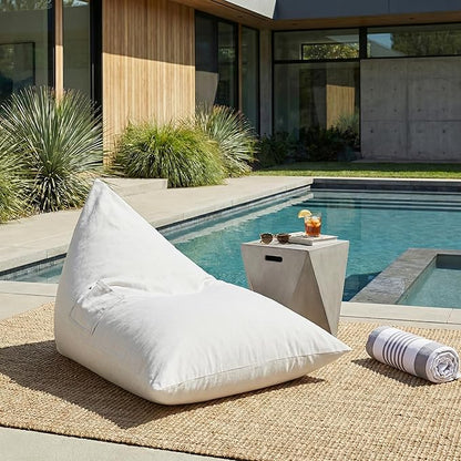 Merax Outdoor Bean Bag Lounge Chair with Side Pocket, 62" Adult Patio BeanBag Chair with Foam Filled for Pool Balcony, Water-Resistance Fabric Outdoor Bean Bag Lounge Couch, Beige