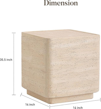 COSIEST 14.4" Outdoor Side Table, Rectangular Concrete End Table for Patio Small Outdoor Coffe Tables, Garden Stool Accent Table for Livingroom, Porch, Deck, Balcony & Beach，Sandy Yellow