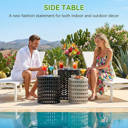 Outdoor Side Table, 3 Piece Garden Stool Set, Decorative Metal Side Table Stools, Stackable Patio Coffee Tables for Balcony, Garden, Indoor Living Room