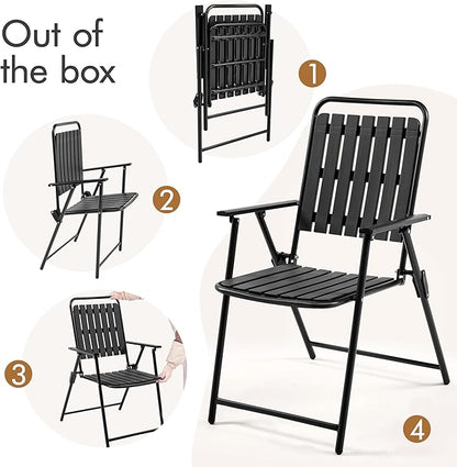 Yaheetech Folding Patio Chair Set of 4, Outdoor Dining Chair with Armrests, Plastic Patio Chair for Porch, Deck, Garden, Backyard, No Assembly Black