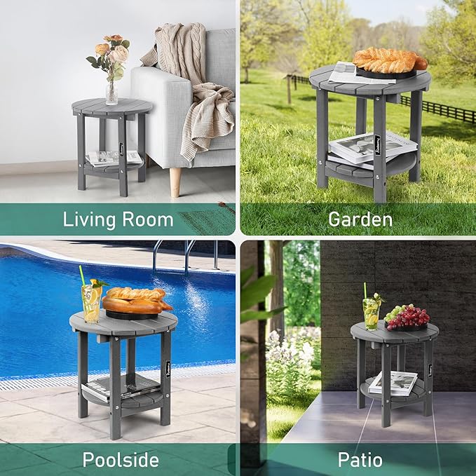 FUNBERRY Outdoor Adirondack Side Table Set of 2, 2-Tier Patio End Tables, HDPE All Weather for Outside - Photo 9