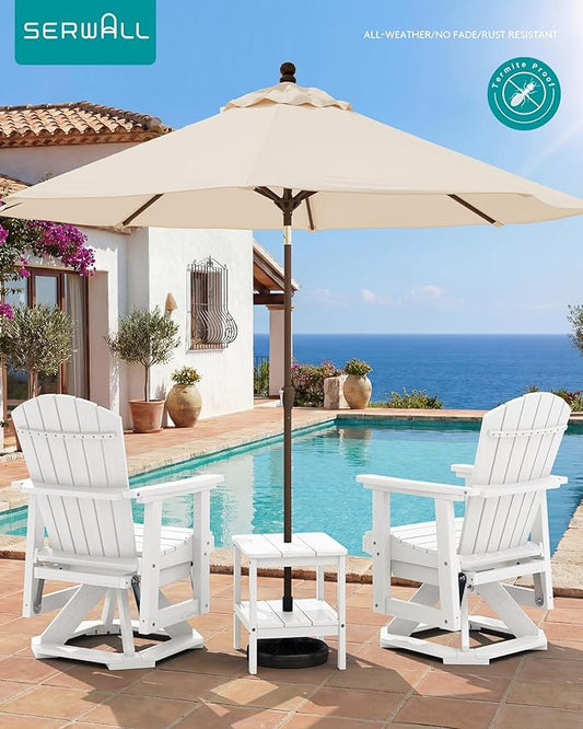 SERWALL Adirondack Swivel Glider Chair, HDPE Patio Glider Set of 2, All-Weather Glider Chair for Porch, Balcony, Light White