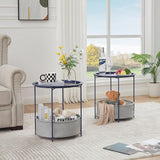 VECELO Round Side/End Table with Fabric Storage Basket，Metal Anti-Rust and Waterproof Small Bedside Nightstand with - Photo 5