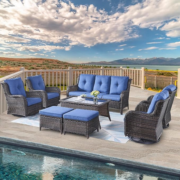Belord Wicker Patio Furniture Sets - 8 Piece Rattan Outdoor Furniture Conversation Sets with 4 Swivel Rocker Chairs - Photo 1