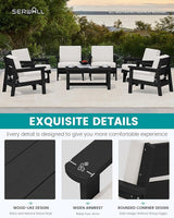 SERWALL Patio Conversation Sets, 7 Piece, Black Frame with Khaki Cushions - Photo 4