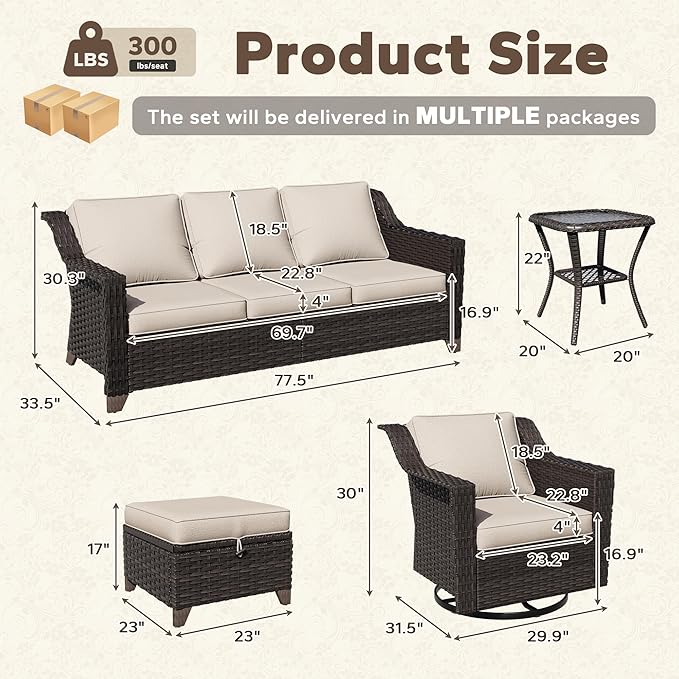 7 Pieces Patio Conversation Furniture Set - 2 Sofas, 2 Ottomans, 2 Swivel Chairs, 1 Side Table - Photo 2
