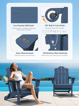 KINGYES Adjustable Folding Adirondack Chairs Set of 2, 3-Position Reclining Adirondack Chair with Cup Holder - Photo 6