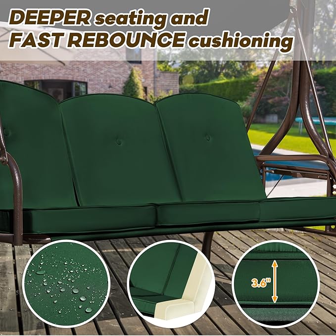 3 in 1 Patio Swing with Adjustable Canopy for Adults, 3 Seat Outdoor Swing with Thickened Cushions - Photo 7