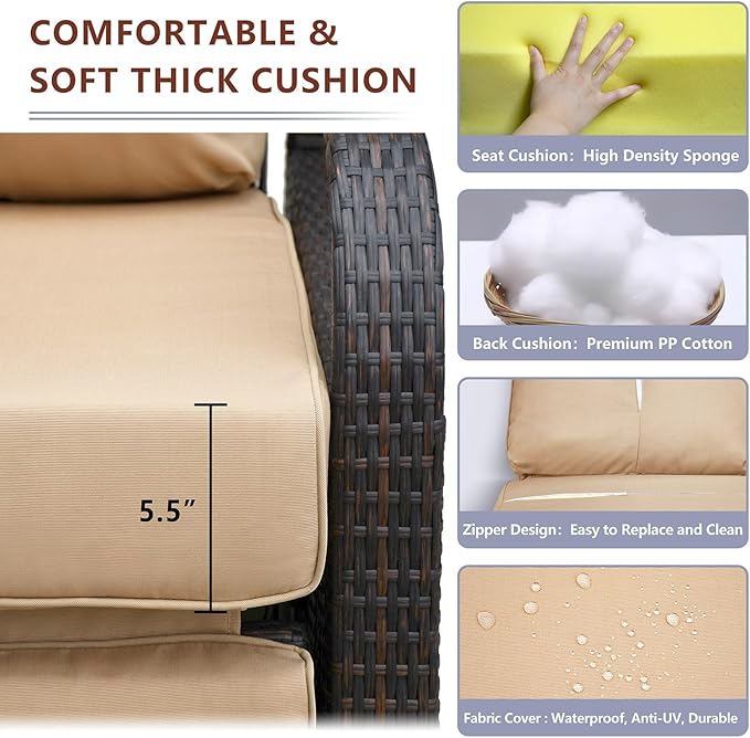 ATR ART TO REAL Outdoor Wicker Recliner Chair with 5.5'' Cushions, Automatic Adjustable Patio Lounge Chairs - Photo 4