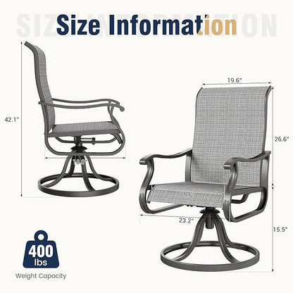 Amopatio Patio Swivel Chairs Set of 6, Outdoor Swivel Rocker Dining Chairs with All Weather Textilene High Back & Metal Frame, for Backyard Deck Lawn Garden (Light Gray)