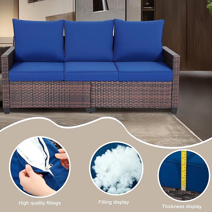 3-Seater Deep Seat Outdoor Sofa - High Back Patio Couch with Water-Resistant Cushions, All-Weather PE Rattan for Patio - Photo 7