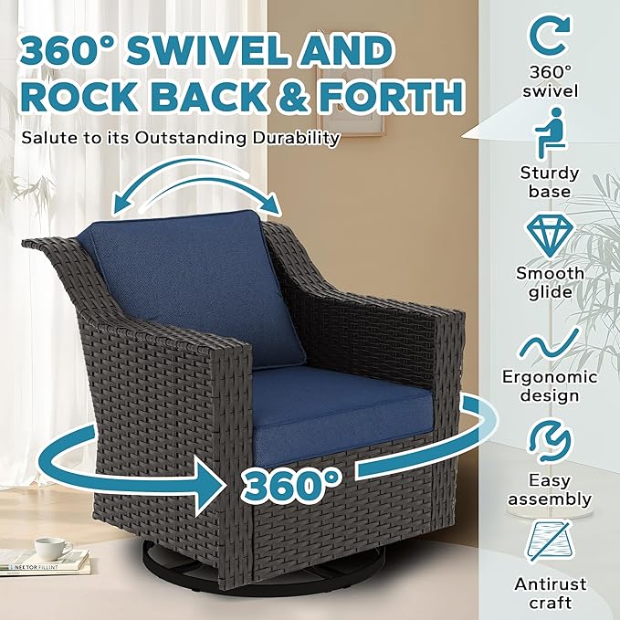 7 Pieces Outdoor Conversation Furniture Set - 77" Patio Sofa, 2 Swivel Rocker Chairs, 2 Ottomans, 1 Side Table - Photo 3