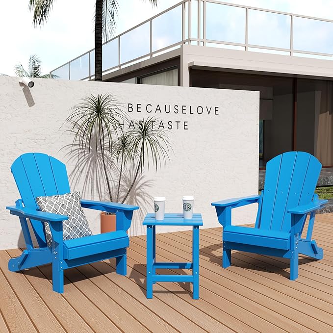 WO WESTIN OUTDOOR HDPE Laguna Outdoor Poly Adirondack Chair with Side Table, Pacific Blue