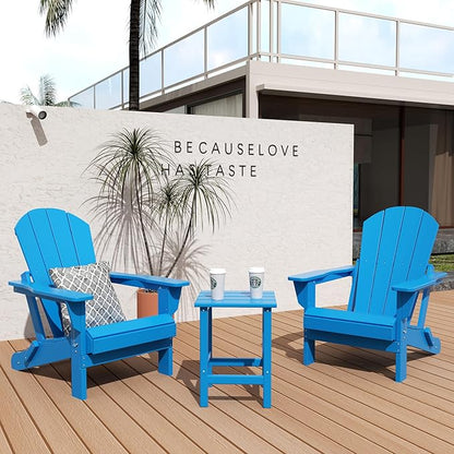 WO WESTIN OUTDOOR HDPE Laguna Outdoor Poly Adirondack Chair with Side Table, Pacific Blue