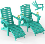 Ciokea Folding Adirondack Chair Set of 2 with Retractable Ottoman Fire Pit Patio Chair with Pull Out Foot Rest Weather - Photo 1