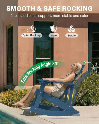 YEFU Outdoor Rocking Chair Set of 2,Adirondack Rocking Chair,Patio Rocker Chair with Wide Back,Oversized Rocker Chair Look Like Real Wood, for Lawn, Porch, Backyard, Indoor and Garden(Navy Blue)