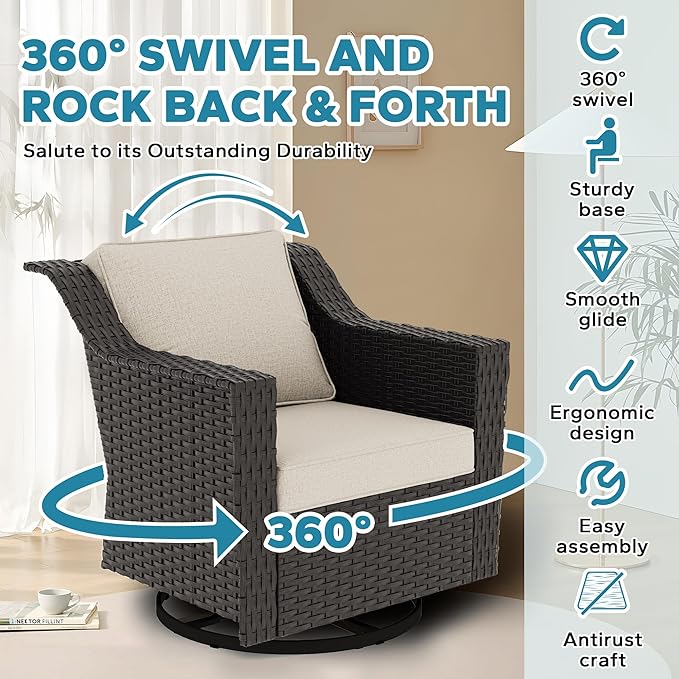 7 Pieces Outdoor Conversation Furniture Set - 77" Patio Sofa, 2 Swivel Rocker Chairs, 2 Ottomans, 1 Side Table - Photo 3