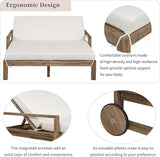 Acacia Wood Outdoor Patio Daybed Sunbed with Movable Wheels - Photo 6