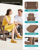 SERWALL Outdoor Glider Chair Set of 4, HDPE Wood-Like Patio Glider Rocker All-Weather Porch Glider for Outside, Brown - Photo 6
