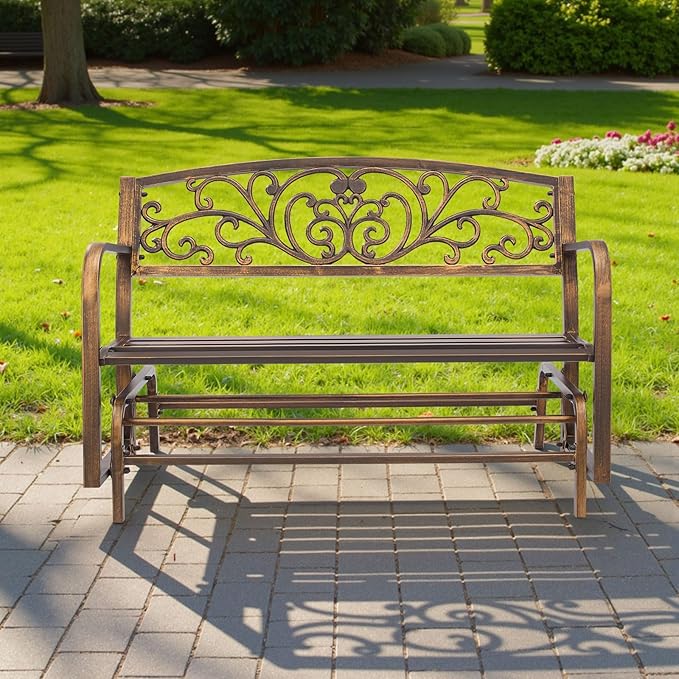 VEVOR Outdoor Bench, 50 inch, Carbon Steel Metal Frame with Cast Iron Backrest and Round Edge Armrests - Photo 2