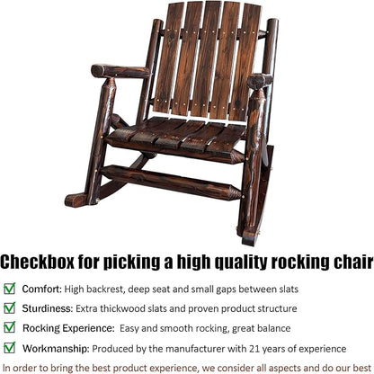 Rustic Log Wooden Rocking Chair, Handcrafted Solid Fir Wood Outdoor Rocker for Porch, Patio, Heavy-Duty 700 LBS, Weather-Resistant Finish, Natural Charm (Deep Brown)