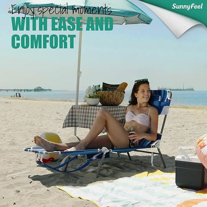 daystar SunnyFeel Beach Lounge Chair, Backpack Reclining Beach Chairs Lay Flat, Face Down Tanning Chair, Folding Camping Chairs Portable Camp Cot with Backpack Straps for Outdoor/Picnic/Lawn