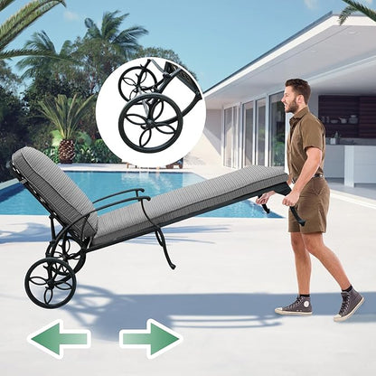 Chaise Lounge Chair Outdoor- Patio Pool Chairs Tanning Lounges for Outside Beach Lounger Cast Aluminum with Grey Cushion 1Pack