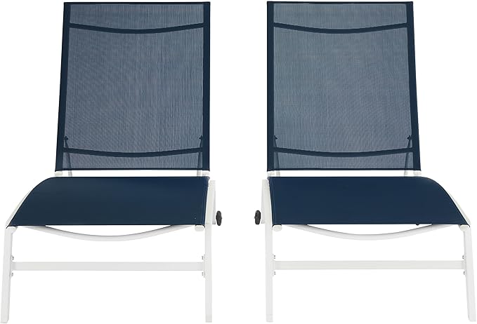 Crosley Furniture Weaver 2-Piece Reclining Sling Outdoor Chaise Lounge Chair Set with Wheels, Patio, Deck, Pool, Navy - Photo 4