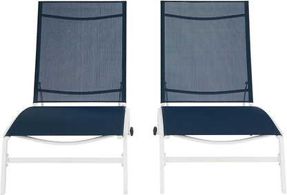Crosley Furniture Weaver 2-Piece Reclining Sling Outdoor Chaise Lounge Chair Set with Wheels, Patio, Deck, Pool, Navy