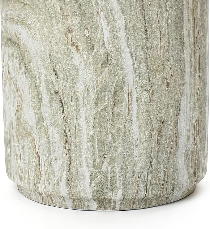 LuxenHome 18" Outdoor Side Table, Green and White Marbled Round Side Table, Indoor Outdoor End Tables for Patio, Modern Small Round Side Tables for Outside, Garden Stool for Indoor and Outdoor