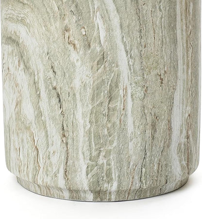 LuxenHome 18" Outdoor Side Table, Green and White Marbled Round Side Table, Indoor Outdoor End Tables for Patio, Modern Small Round Side Tables for Outside, Garden Stool for Indoor and Outdoor