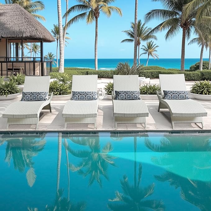Outdoor Wicker Reclining Lounge Chair, 79" Rattan Patio Chaise Lounges for Poolside, Garden, Backyard, Set of 2 - Photo 7