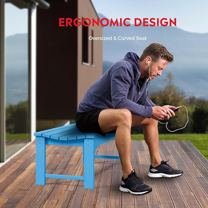 Costaelm Outdoor Benches Weatherproof, All Weather Resistant Park Bench Poly Lumber Backless Garden Bench Seat for Entryway Front Porch, Pacific Blue
