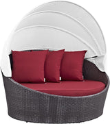 Modway Convene Wicker Rattan Outdoor Patio Retractable Canopy Round Poolside Sofa Daybed in Espresso Red - Photo 1