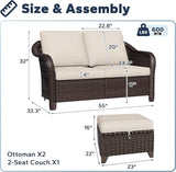 3 Pieces Patio sectional Sofa Set, Outdoor Conversation Furniture Set, 55" Patio Couch with 2 Ottomans - Photo 2