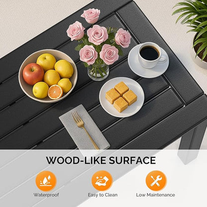 VINGLI Outdoor Coffee Table, HDPE Patio Coffee Table for Outside, All-Weather Rectangle Coffee Table for Deck, Garden, Balcony, Porch, Indoor & Outdoor Use (Black)