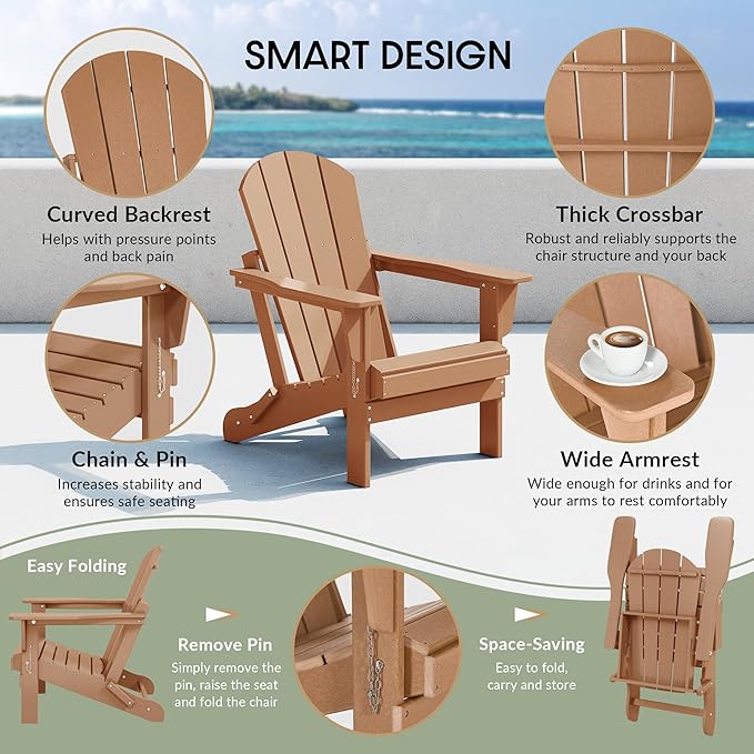 WestinTrends Malibu HDPE Outdoor Patio Folding Poly Adirondack Chair, Teak