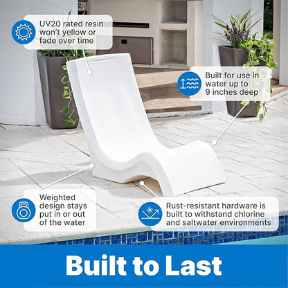 Step2 Vero Pool Chair, Fade-Resistant, Waterproof Patio Furniture for Sun Shelf, Use in Pools up to 9-Inches of Water, Weighted, White