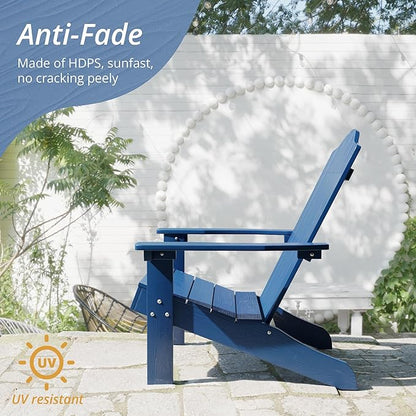 LUE BONA Adirondack Chair, Navy Blue Poly Adirondack Fire Pit Chairs, Modern Plastic Adirondack Chair Weather Resistant for Patio, Porch, Deck, Pool, Garden, Backyard
