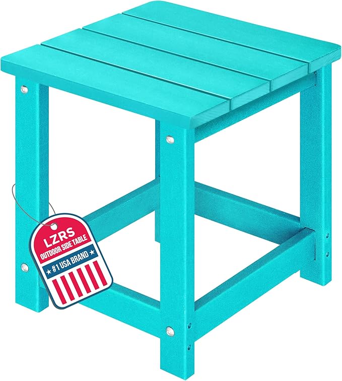 LZRS Adirondack Square Outdoor Side Table for Patio, Pool Composite Patio Table,HDPE End Tables for Backyard,Pool, Indoor Companion, Easy Maintenance & Weather Resistant(Turquoise)