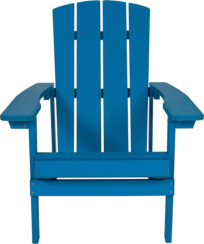Flash Furniture Charlestown Poly Resin Adirondack Chair - Blue - All Weather - Indoor/Outdoor - Set of 2 - Photo 5