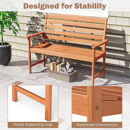 Tangkula Wooden Garden Bench, 2-Person Patio Loveseat with Slatted Backrest and Comfortable Armrests, Outdoor Bench for Porch, Backyard and Park, 530 lbs Weight Capacity