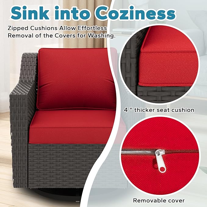 7 Pieces Patio Conversation Furniture Set - 2 Sofas, 2 Ottomans, 2 Swivel Chairs, 1 Side Table - Photo 3