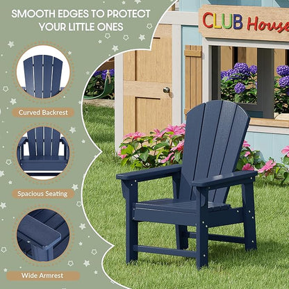 WestinTrends Malibu Kids Outdoor Adirondack Plastic Patio Chair (Set of 2), Navy Blue