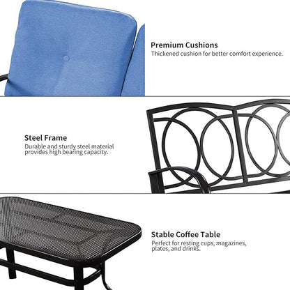 DORTALA 2-Piece Patio Furniture Set, Outdoor Indoor Loveseat and Coffee Table Set, Outdoor Sofa Metal Garden Bench with Soft Cushions, for Balcony, Lawn,Porch, Poolside, Navy