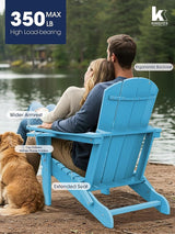 KINGYES Folding Adirondack Chair with Dual Cup Holders - HDPE All-Weather Outdoor Chairs - Photo 4