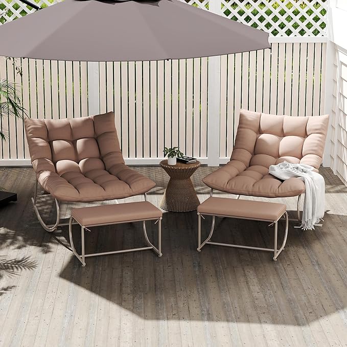 Outdoor Rocking Chairs Set of 2, Modern Papasan Rocking Chairs with Cushions - Photo 7